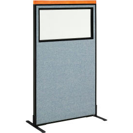 Interion® Deluxe Freestanding Office Partition Panel w/Partial Window 36-1/4""W x 61-1/2""H Blue