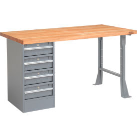 Global Industrial™ 60 x 30 Pedestal Workbench - 4 Drawers Maple Block Square Edge - Gray