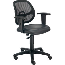Interion® Mesh Office Chair With Mid Back & Adjustable Arms Vinyl Black