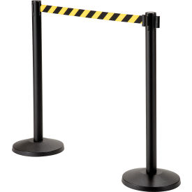 Global Industrial™ Retractable Belt Barrier 40"" Black Post 10' Black/Yellow Belt
