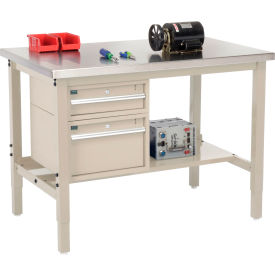 Global Industrial™ 48""W x 30""D Production Workbench - SS Square Edge with Drawers & Shelf - Tan
