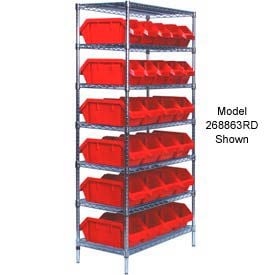 Quantum W7-14-18 Chrome Wire Shelving With 18 QuickPick Double Open Bins Red 18x36x74
