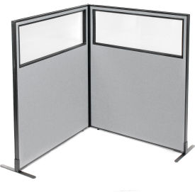Interion® Freestanding 2-Panel Corner Room Divider w/Partial Window 48-1/4""W x 60""H Panels Gray