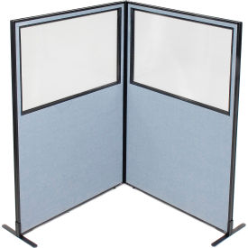 Interion® Freestanding 2-Panel Corner Room Divider w/Partial Window 48-1/4""W x 72""H Panels Blue