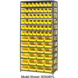 Global Industrial™ Steel Shelving - Total 72 4""H Plastic Shelf Bins Yellow 36x12x72-13 Shelves