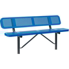 Global Industrial™ 6' Outdoor Steel Bench w/ Backrest Perforated Metal In Ground Mount Blue