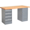 Global Industrial™ 60 x 30 Pedestal Workbench - 4 Drawers & Cabinet Maple Safety Edge - Gray