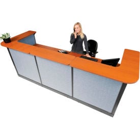 Interion® U-Shaped Reception Station w/Raceway 124""W x 44""D x 46""H Cherry Counter Blue Panel
