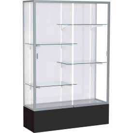 Spirit Display Case Black Base Satin Frame White Back 48""W x 16""D x 72""H