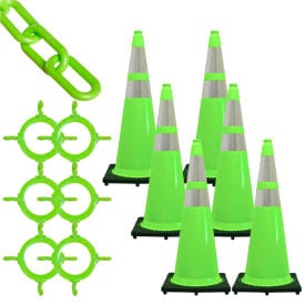 Mr. Chain 93277-6 Traffic Cone & Chain Kit with Reflective Collars Safety Green 93277-6
