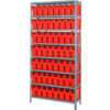 Quantum 1875-SB803 Steel Shelving with 56 8""H Plastic Shelf Bins Red 36x18x75-SB8 Shelves