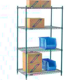 Nexel® 4 Shelf Poly-Green® Wire Shelving Unit Starter 36""W x 21""D x 63""H
