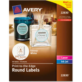 Avery® Round Easy Peel Labels 2-1/2"" Dia. Glossy White 90/Pack