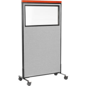 Interion® Mobile Deluxe Office Partition Panel with Partial Window 36-1/4""W x 64-1/2""H Gray