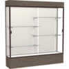 Reliant Lighted Display Case 72""W x 80""H x 16""D Walnut Base Plaque Back Dark Bronze Frame