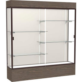 Reliant Lighted Display Case 72""W x 80""H x 16""D Walnut Base Plaque Back Dark Bronze Frame