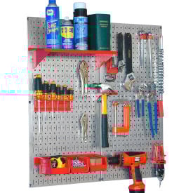 Wall Control Pegboard Utility Tool Storage Kit Galvanized Red 32"" X 32"" X 6""