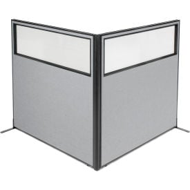 Interion® Freestanding 2-Panel Corner Room Divider w/Partial Window 60-1/4""W x 60""H Panels Gray