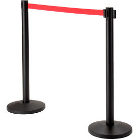 Global Industrial™ Retractable Belt Barrier 40"" Black Post 10' Red Belt