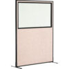Interion® Freestanding Office Partition Panel with Partial Window 48-1/4""W x 96""H Tan