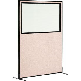 Interion® Freestanding Office Partition Panel with Partial Window 48-1/4""W x 96""H Tan