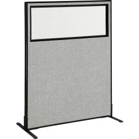 Interion® Freestanding Office Partition Panel with Partial Window 48-1/4""W x 60""H Gray
