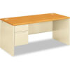 HON® Left Pedestal Desk - 66""W x 30""D x 29-1/2""H - Harvest/Putty - 38000 Series