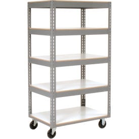 Global Industrial™ Boltless Shelf Truck w/5 Shelves & Poly Casters 60""L x 24""W x 65""H Gray
