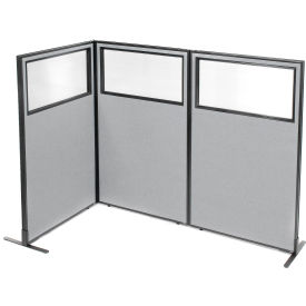 Interion® Freestanding 3-Panel Corner Room Divider w/Partial Window 36-1/4""W x 60""H Panels Gray