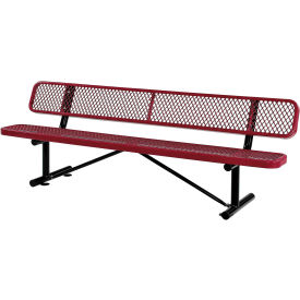Global Industrial™ 8' Outdoor Steel Bench w/ Backrest Expanded Metal Red