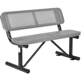Global Industrial™ 4' Outdoor Steel Bench w/ Backrest Perforated Metal Gray