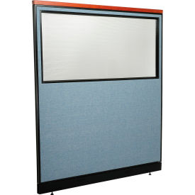 Interion® Deluxe Office Partition Panel w/Partial Window & Raceway 60-1/4""W x 65-1/2""H Blue