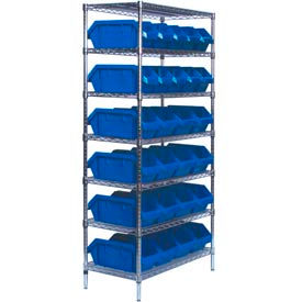 Quantum W7-12-26 Chrome Wire Shelving With 26 QuickPick Double Open Bins Blue 18x36x74