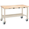 Global Industrial™ Mobile Workbench 60 x 30"" w/Outlets Maple Butcher Block Safety Edge Tan
