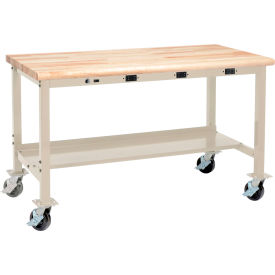 Global Industrial™ Mobile Workbench 60 x 30"" w/Outlets Maple Butcher Block Safety Edge Tan