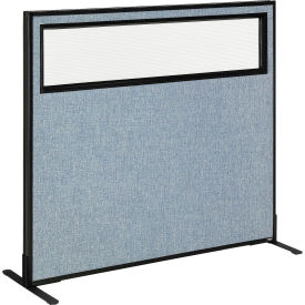 Interion® Freestanding Office Partition Panel with Partial Window 48-1/4""W x 42""H Blue