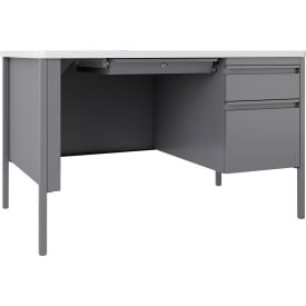 Lorell Fortress Steel Teachers Desk - 48"" x 30"" - White/Platinum