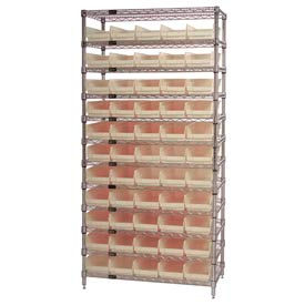 Global Industrial™ Chrome Wire Shelving with 55 4""H Plastic Shelf Bins Stone 36x24x74