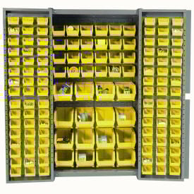 Global Industrial Storage Cabinet w/ 136 Yellow Bins Assembled 365 lbs. Weight 38""W x 24""D x 72""H