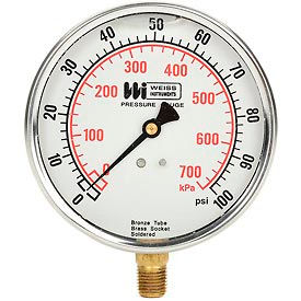4"" dial  liquid filled 1/4"" bottom 0-100PSI
