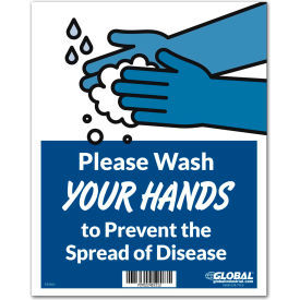 Global Industrial™ Wash Hands to Prevent Disease Sign 8""W x 10""H Wall Adhesive