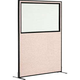 Interion® Freestanding Office Partition Panel with Partial Window 48-1/4""W x 72""H Tan