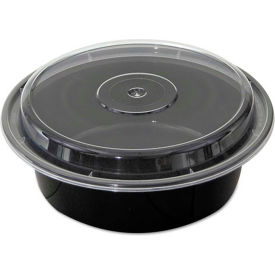 VERSAtainer Microwavable Round Containers 32 oz. 7"" Diameter Black/Clear - 150 Pack