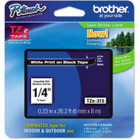 Brother® P-Touch® TZe Labeling Tape 1/4""W White on Black