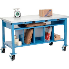 Global Industrial™ Mobile Packing Workbench W/Shelf & Power Laminate Square Edge 60""W x 36""D