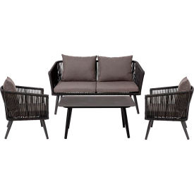 Flash Furniture Kierra 4 Piece Conversation Set w/ Table & Zippered Removable Cushions Black