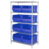 Quantum WR5-975 Chrome wire Shelving With 8 30""D Hopper Bins Blue 30x42x74