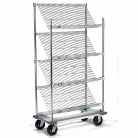 Nexel® Slant Wire Shelving Truck w/4 Shelves & Dolly Base 36""L x 18""W x 70""H