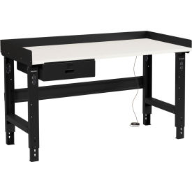 Global Industrial™ 72 x 30 Adj Height Workbench w/Drawer Black- ESD Square Edge Top