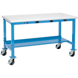 Global Industrial™ Mobile Workbench 72 x 30"" Power Outlets Laminate Safety Edge Blue